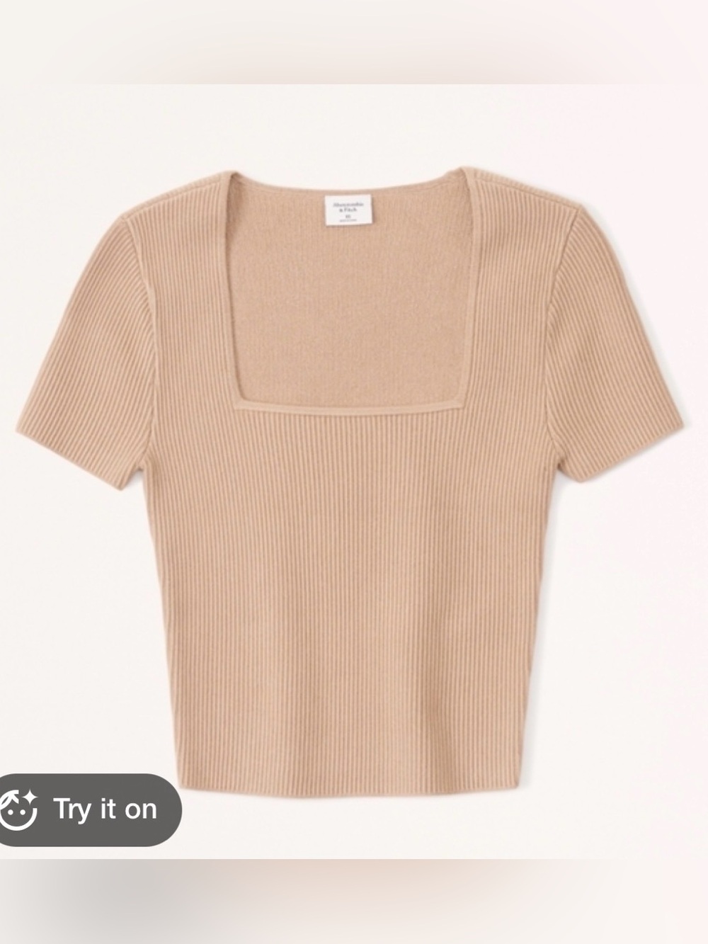 Abercrombie & Fitch Ottoman Ribbed Square-Neck Short Sleeve Top - Tan - Med